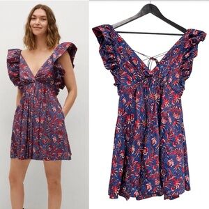 Chufy X Mango Lace Up Back Floral Print Mini Dress - Size 4